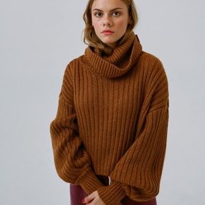 Urban Outfitters Brown Bronze mia turtleneck sweater ribbed cropped